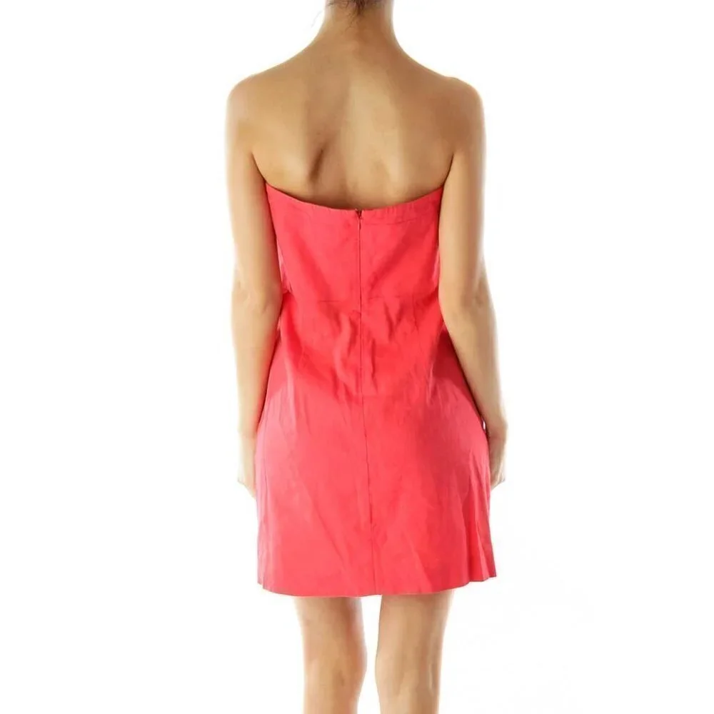 Theory Red Strapless Linen Cocktail Dress - Picture 3 of 3